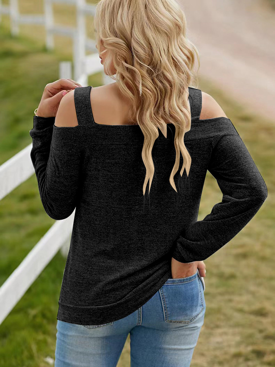 Full Size Cutout Cold Shoulder Blouse - Be Bliss Boutique