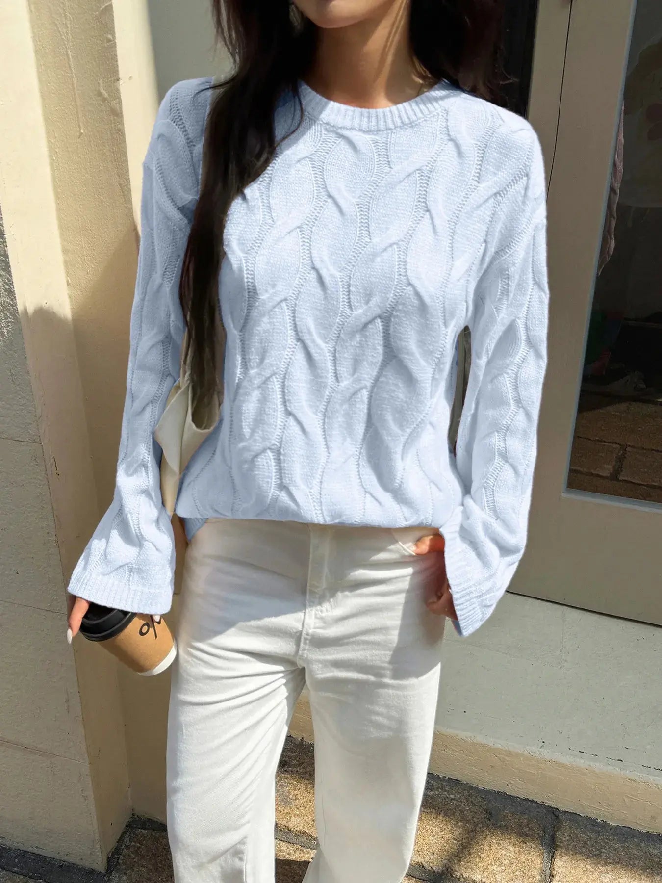 Long Sleeve Cable Knit Sweater - Be Bliss Boutique