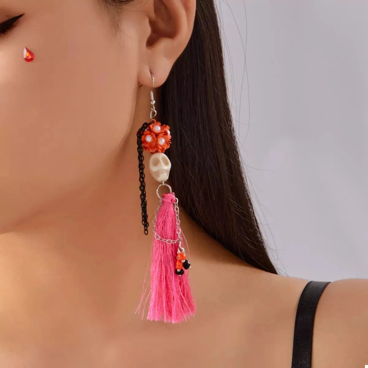Sugar Skull Tassel Halloween Drop Earrings - Be Bliss Boutique