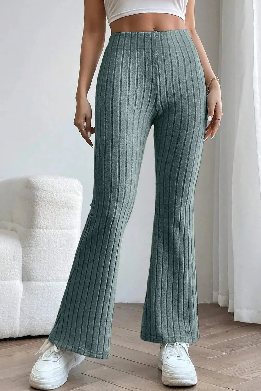 Basic Bae Full Size Ribbed High Waist Flare Pants - Be Bliss Boutique