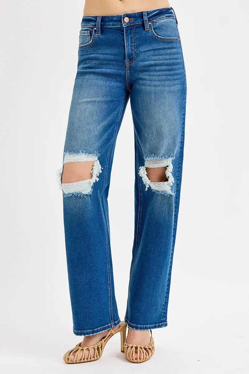 Mid-Rise Distressed Boyfriend RISEN Jeans – Full & Plus Sizes - Be Bliss Boutique