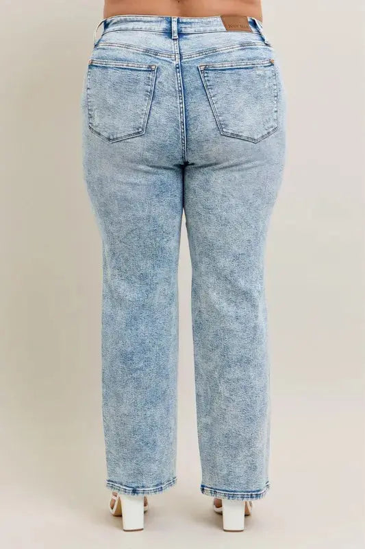 Full Size High Waist Mineral Wash Destroy 90's Straight Leg Judy Blue Jeans - Be Bliss Boutique
