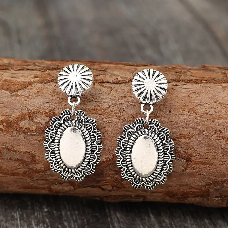 Vintage Floral Engraved Alloy Dangle Earrings - Be Bliss Boutique