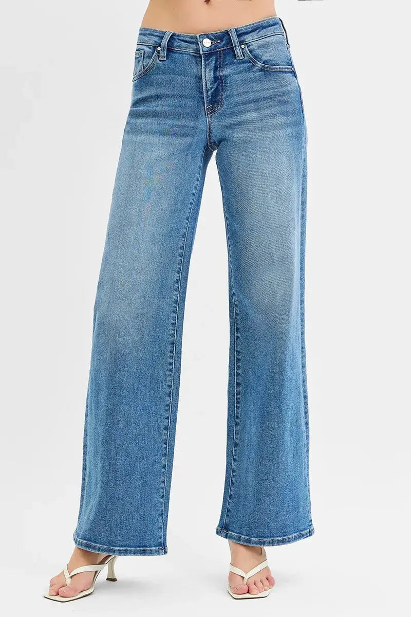 Full Size/Plus Size Low Rise Wide Leg RISEN Jeans - Be Bliss Boutique
