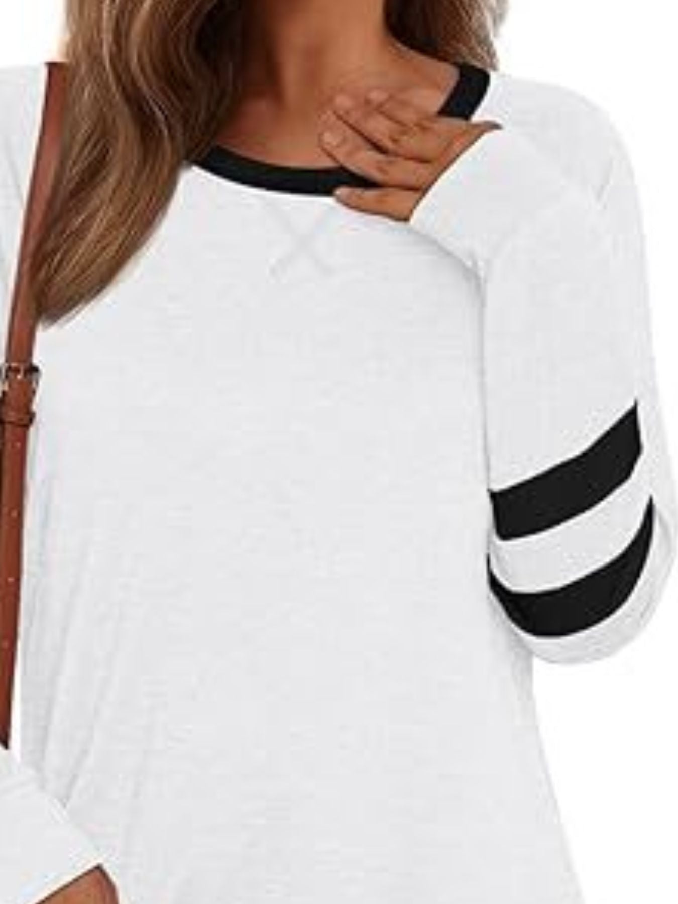 Casual Striped Sleeve Round Neck Long Sleeve T Shirt - Be Bliss Boutique