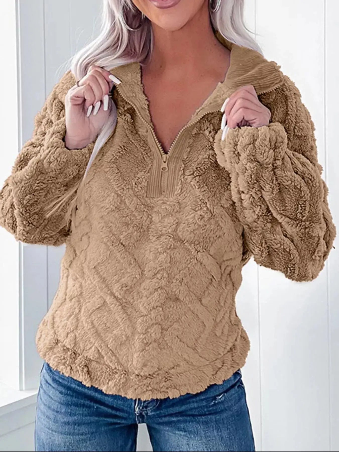 Cozy Fleece Quarter Zip Sweatshirt - Be Bliss Boutique