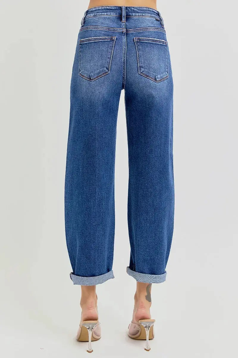 RISEN Jeans - Full/Plus Size High Rise Crop Mild Barrel Jeans - Be Bliss Boutique