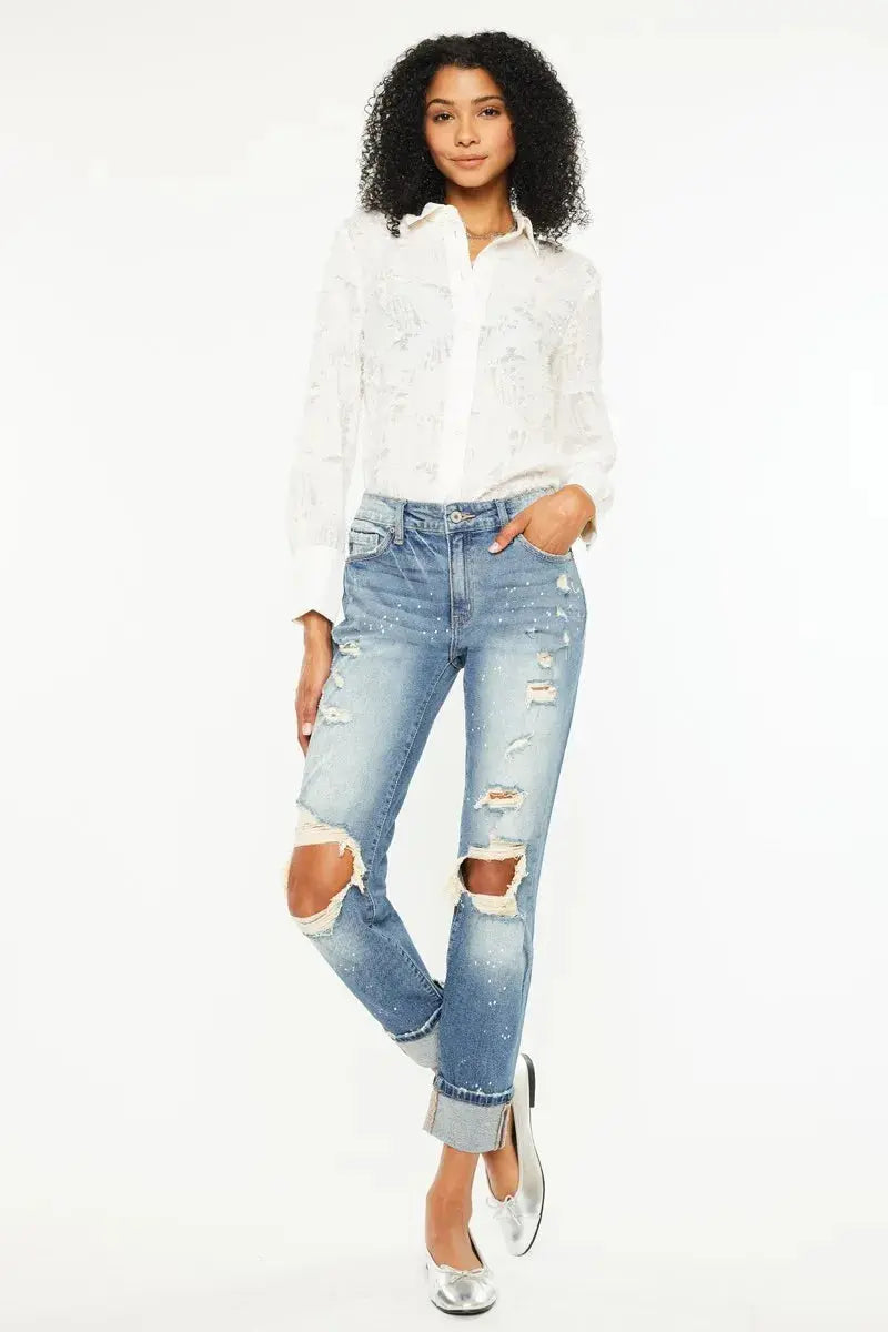 High Rise Distressed Kancan Boyfriend Jeans - Be Bliss Boutique