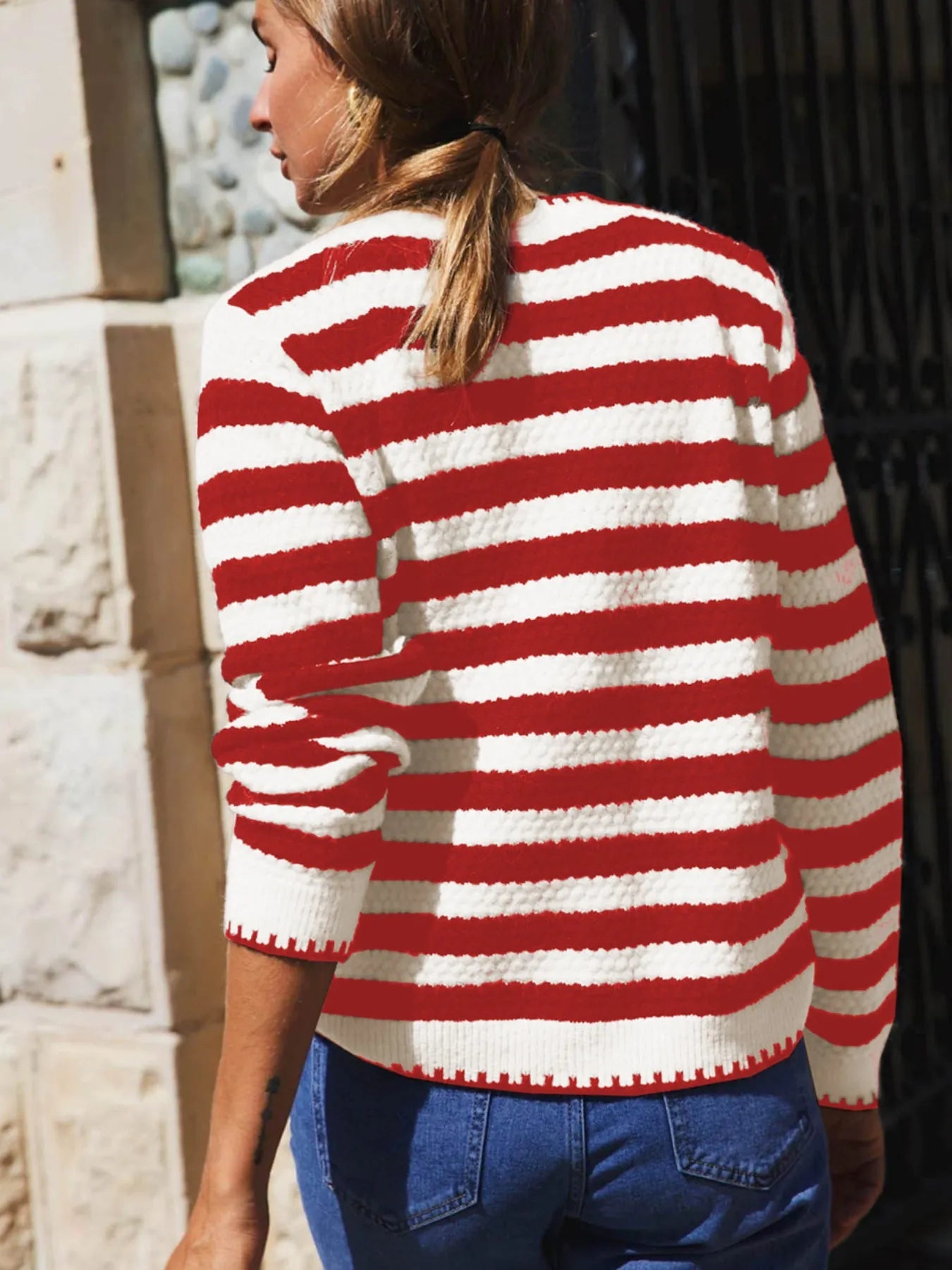 Button Down Striped Long Sleeve Cardigan - Be Bliss Boutique