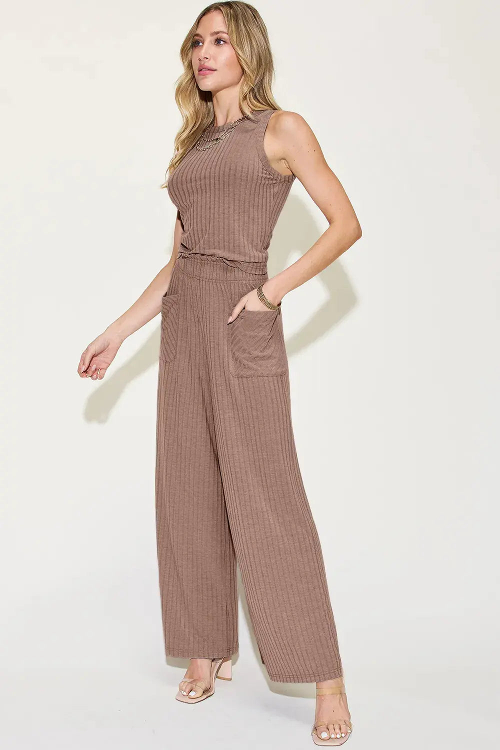 Basic Bae Full Size Ribbed Tank and Wide Leg Pants Set - Be Bliss Boutique