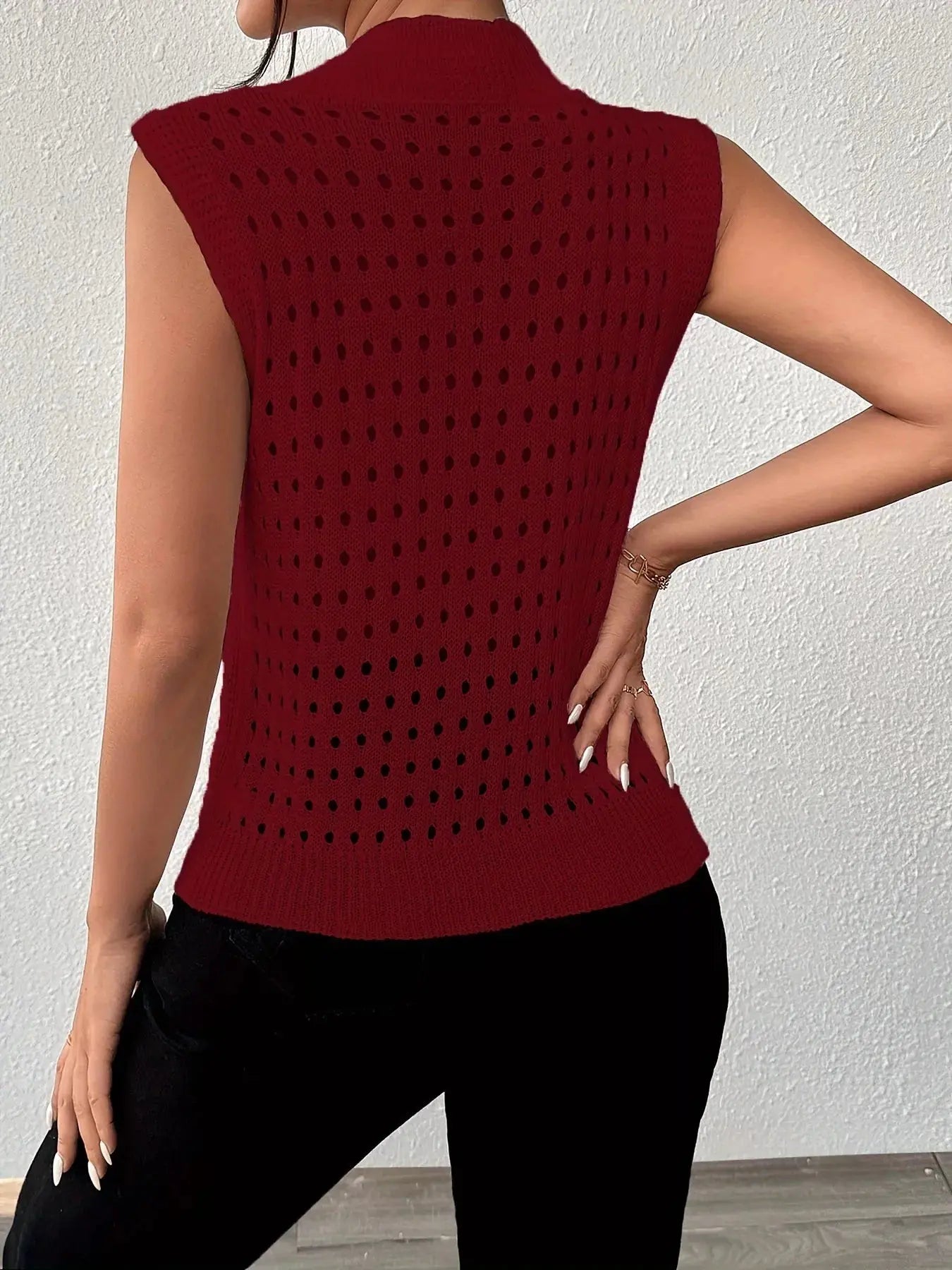 Hollow Out Round Neck Knit Sweater Tank - Be Bliss Boutique