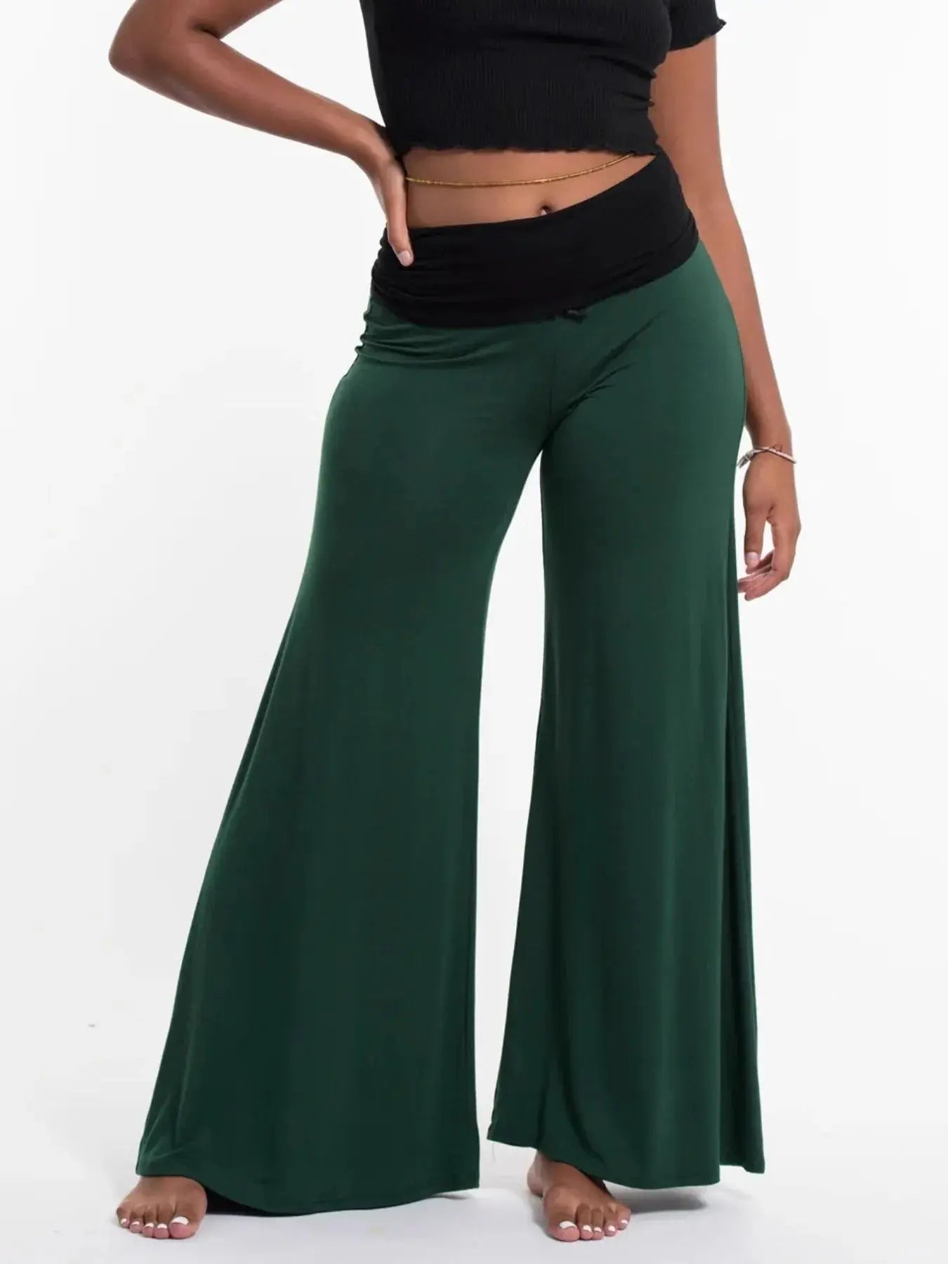 High Waisted Wide Leg Yoga Pants with Contrast Waistband - Be Bliss Boutique