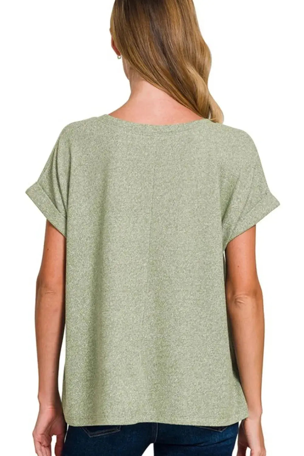Zenana Soft Melange Hacci V-Neck Relaxed Fit Tee - Be Bliss Boutique