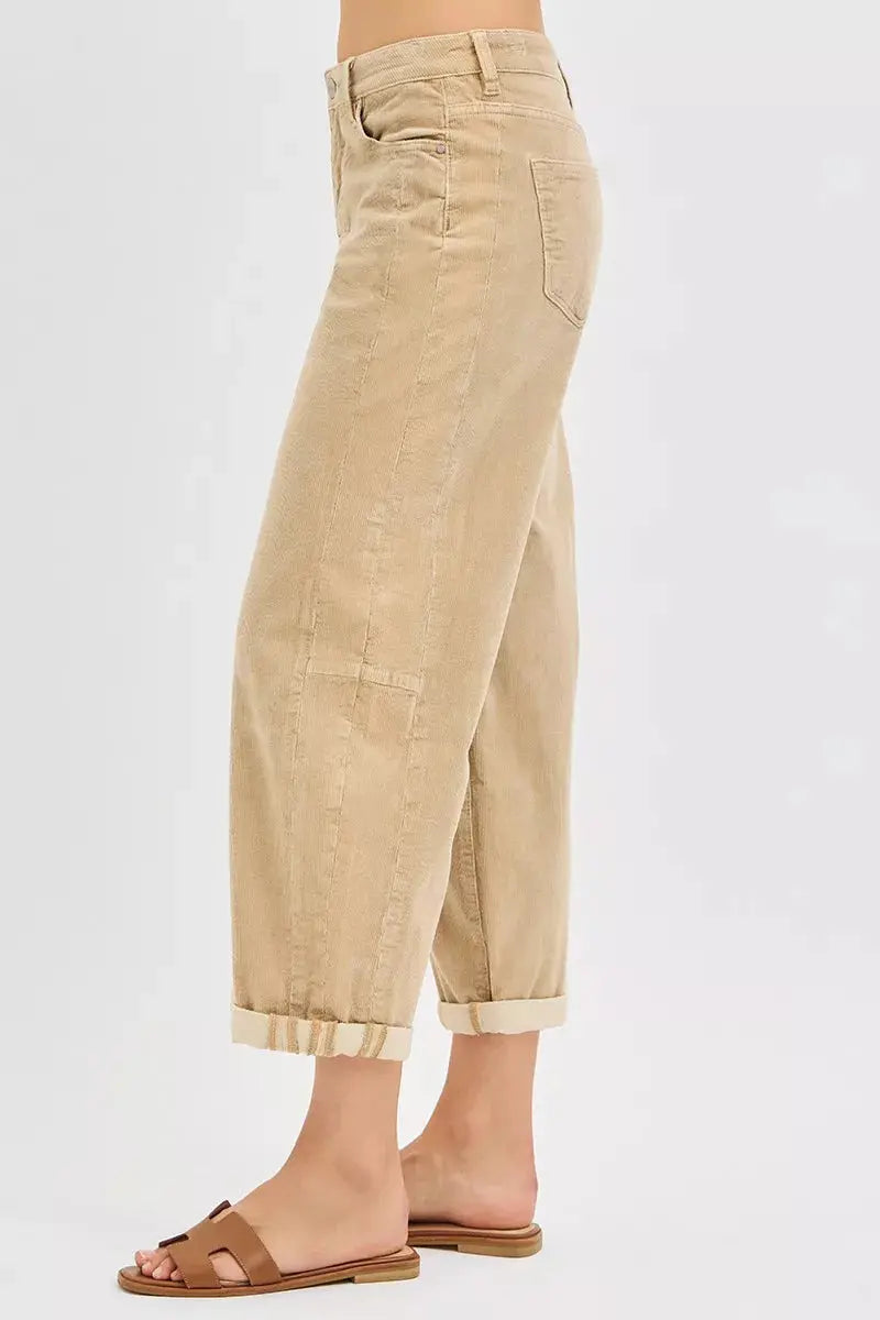 High Rise Crop Barrel Cordurory Pants by RISEN Jeans - Be Bliss Boutique
