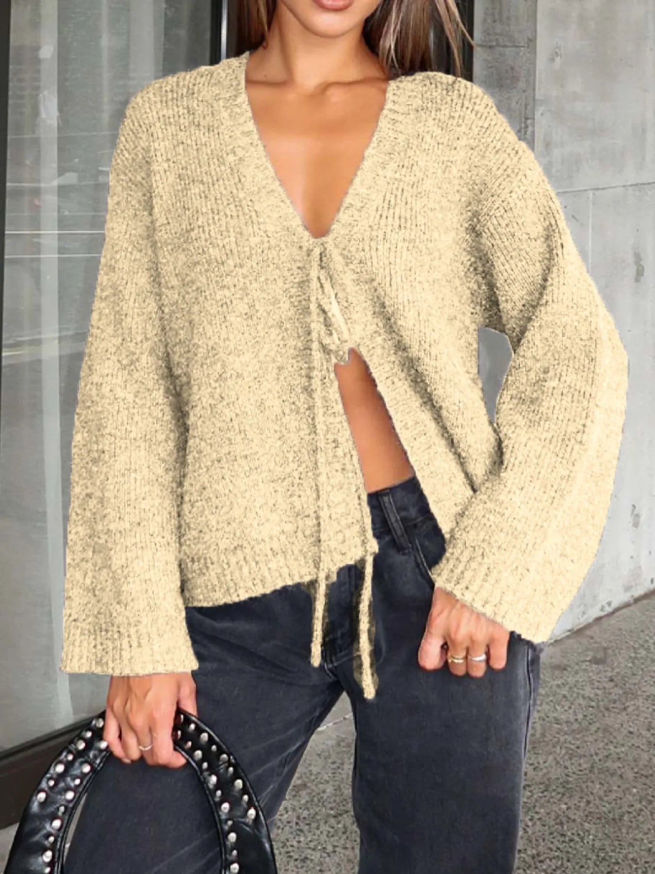 Open Front Tie Knit Sweater Cardigan – Soft Stretch Cozy Fit - Be Bliss Boutique