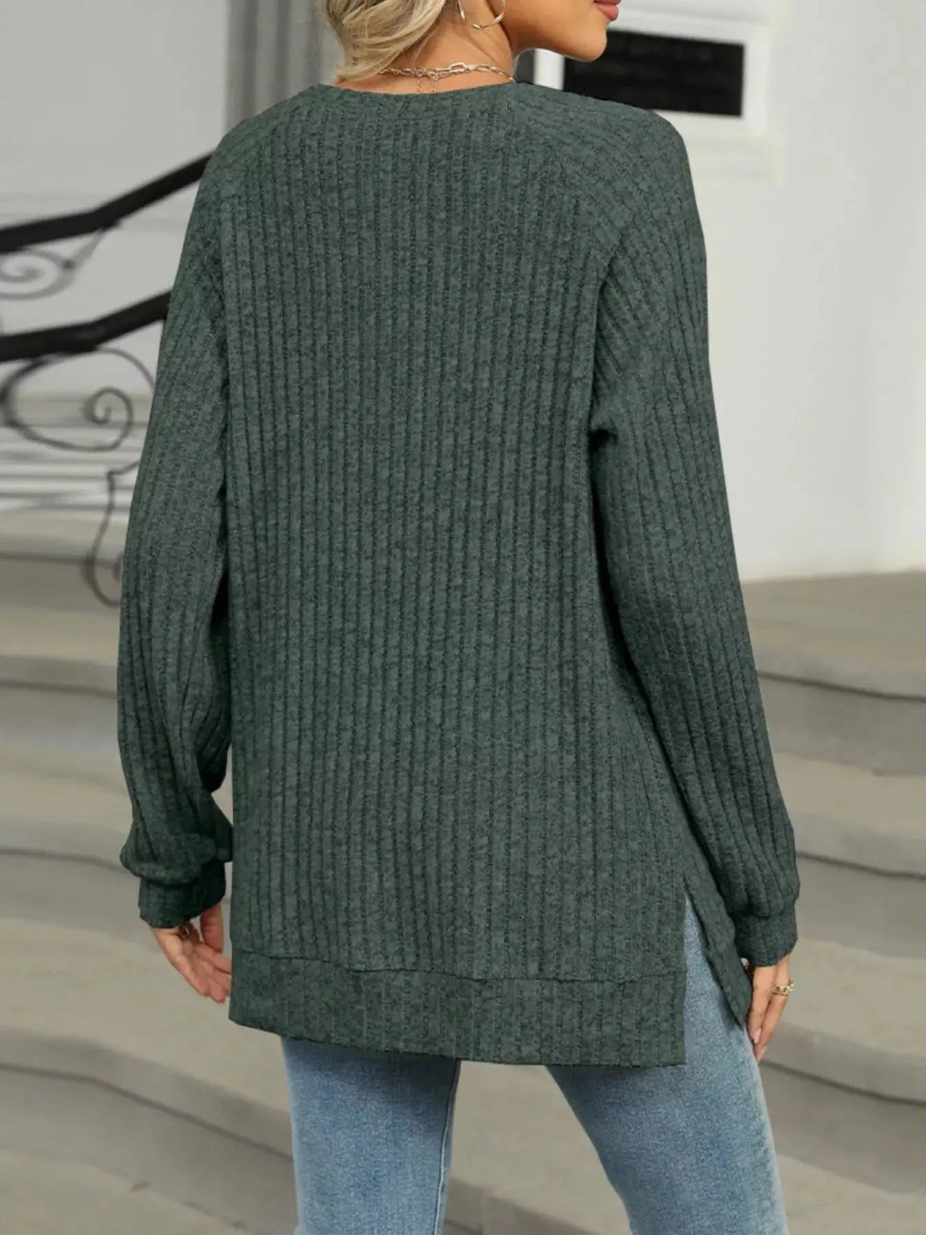Cozy Chic Ribbed Button Detail Long Sleeve Tunic - Be Bliss Boutique