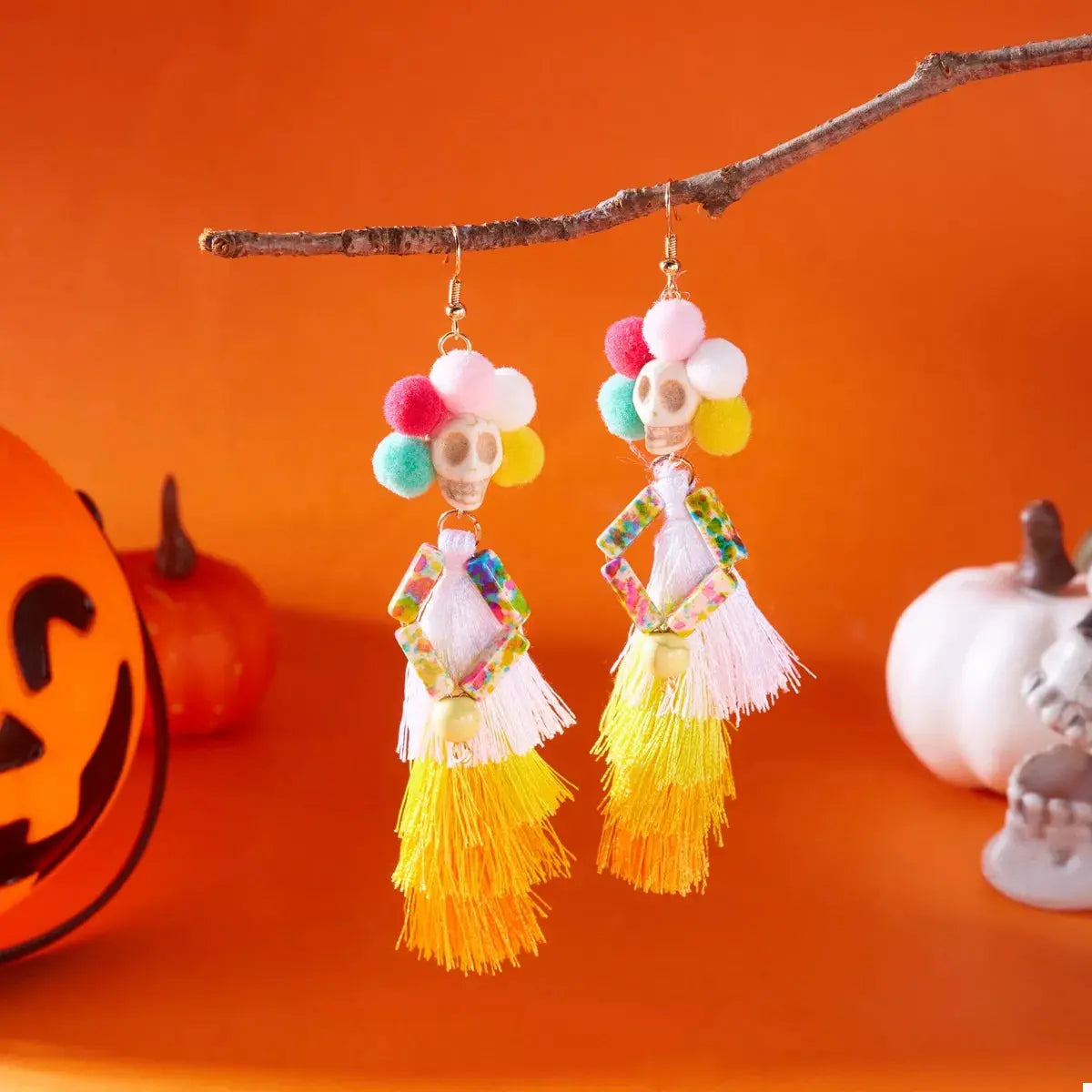 Sugar Skull Tassel Halloween Drop Earrings - Be Bliss Boutique