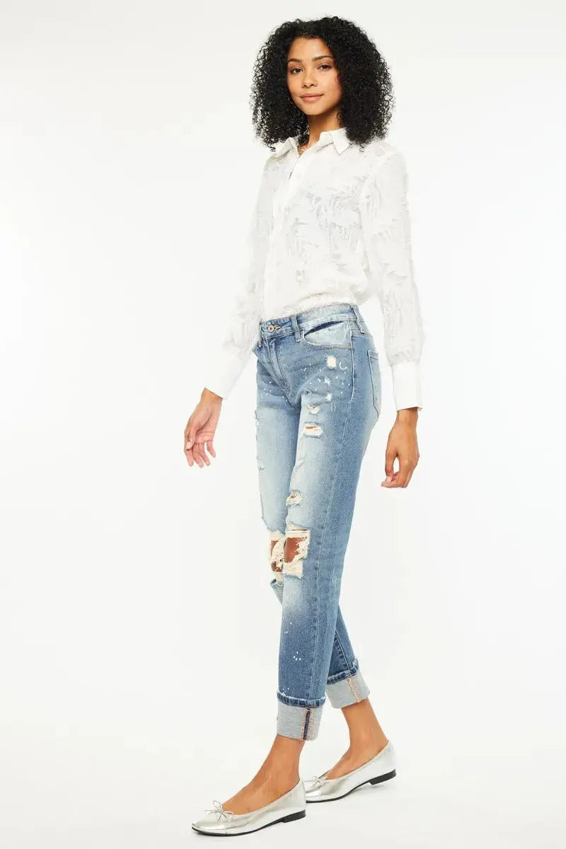 High Rise Distressed Kancan Boyfriend Jeans - Be Bliss Boutique