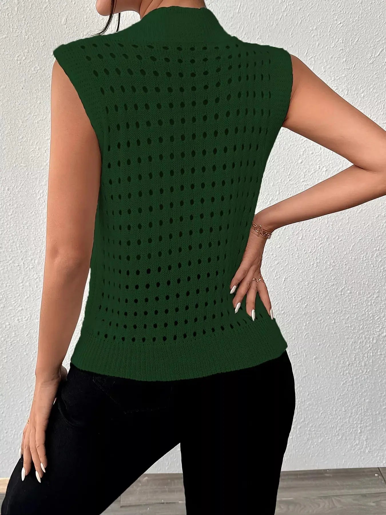 Hollow Out Round Neck Knit Sweater Tank - Be Bliss Boutique