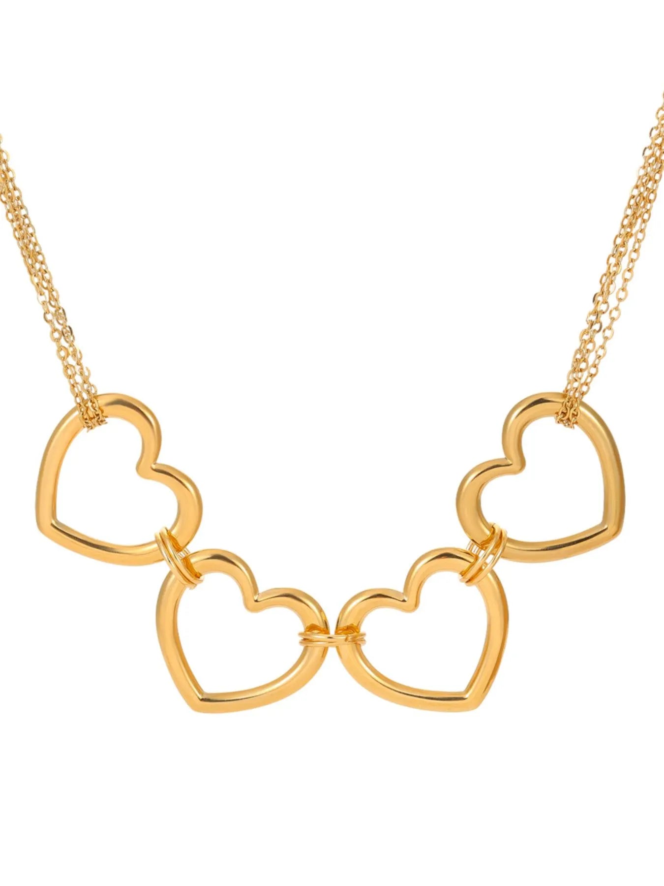 18K Gold-Plated Linked Heart Statement Necklace - Be Bliss Boutique
