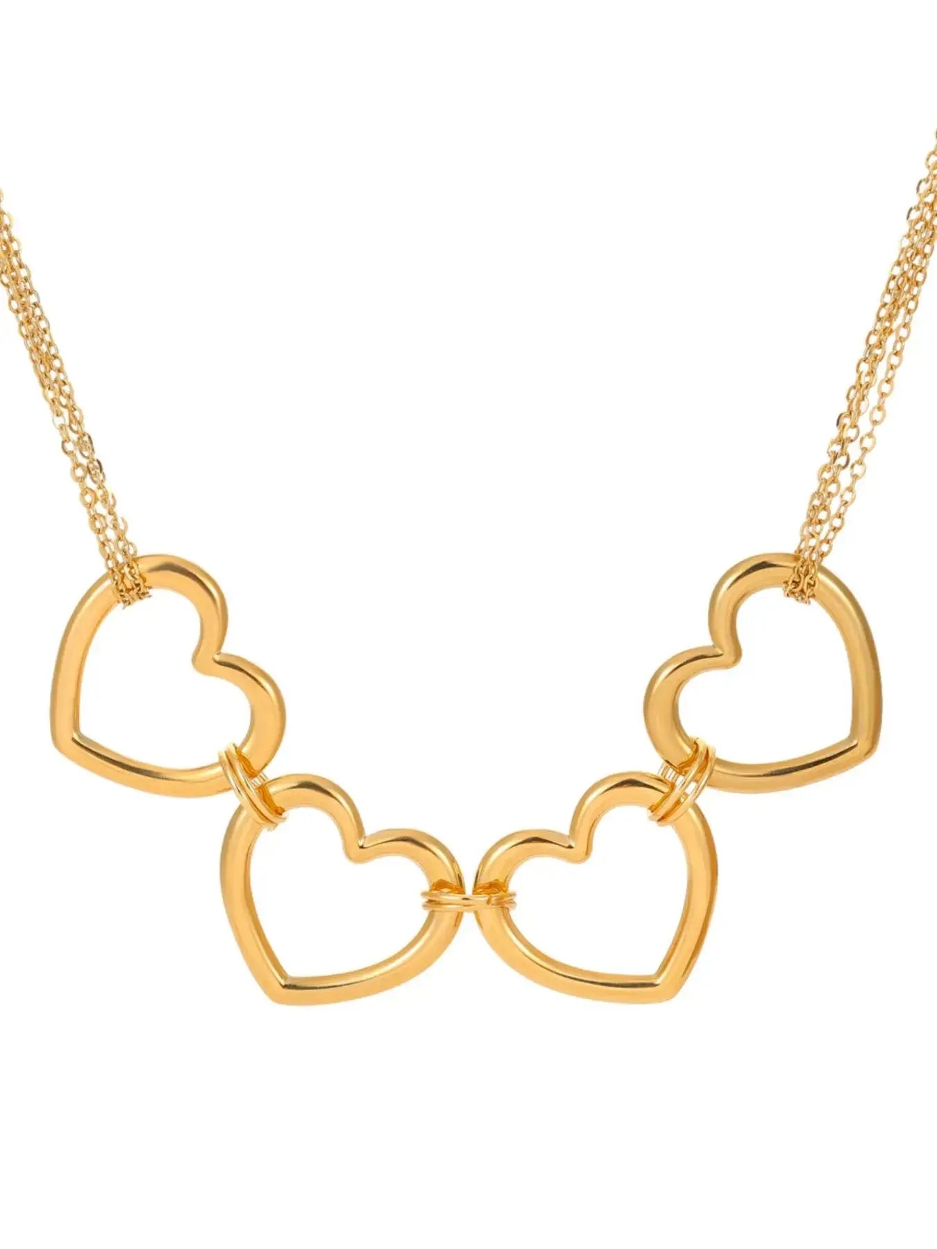 18K Gold-Plated Linked Heart Statement Necklace - Be Bliss Boutique