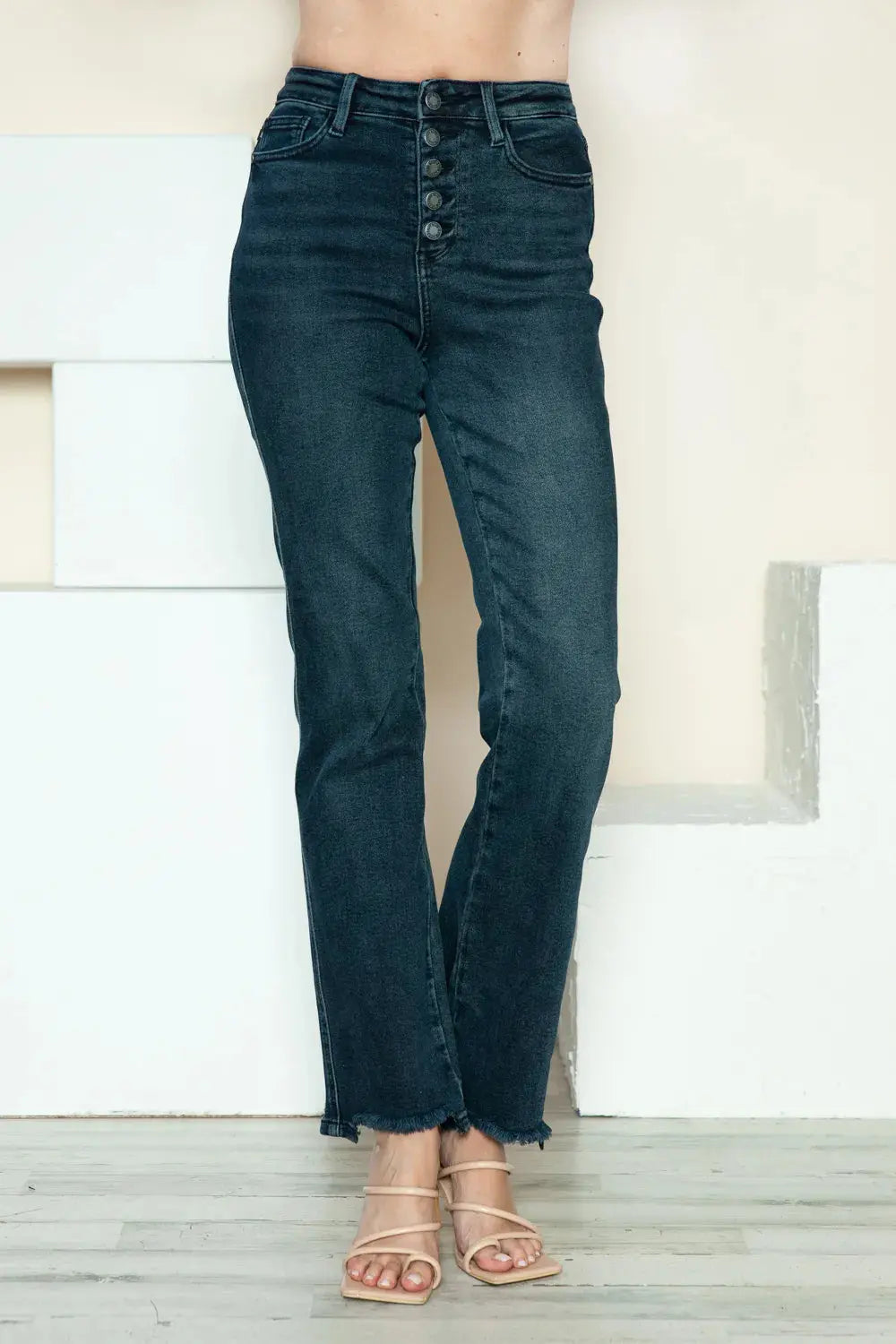 Plus Size Button Fly Hem Destroy Straight Leg Judy Blue Jeans - Be Bliss Boutique