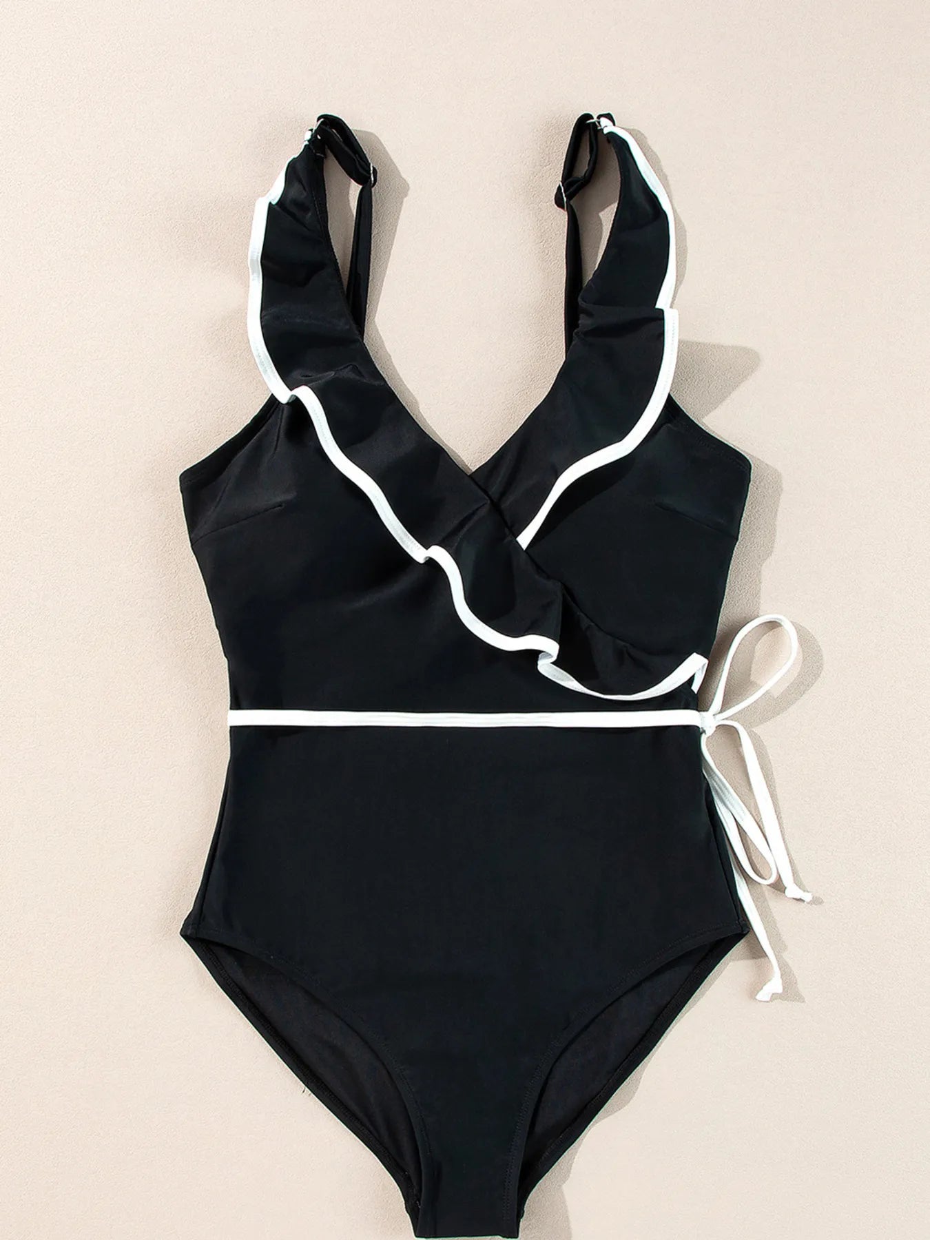 Ruffle Trim V Neck One Piece Swimsuit - Be Bliss Boutique