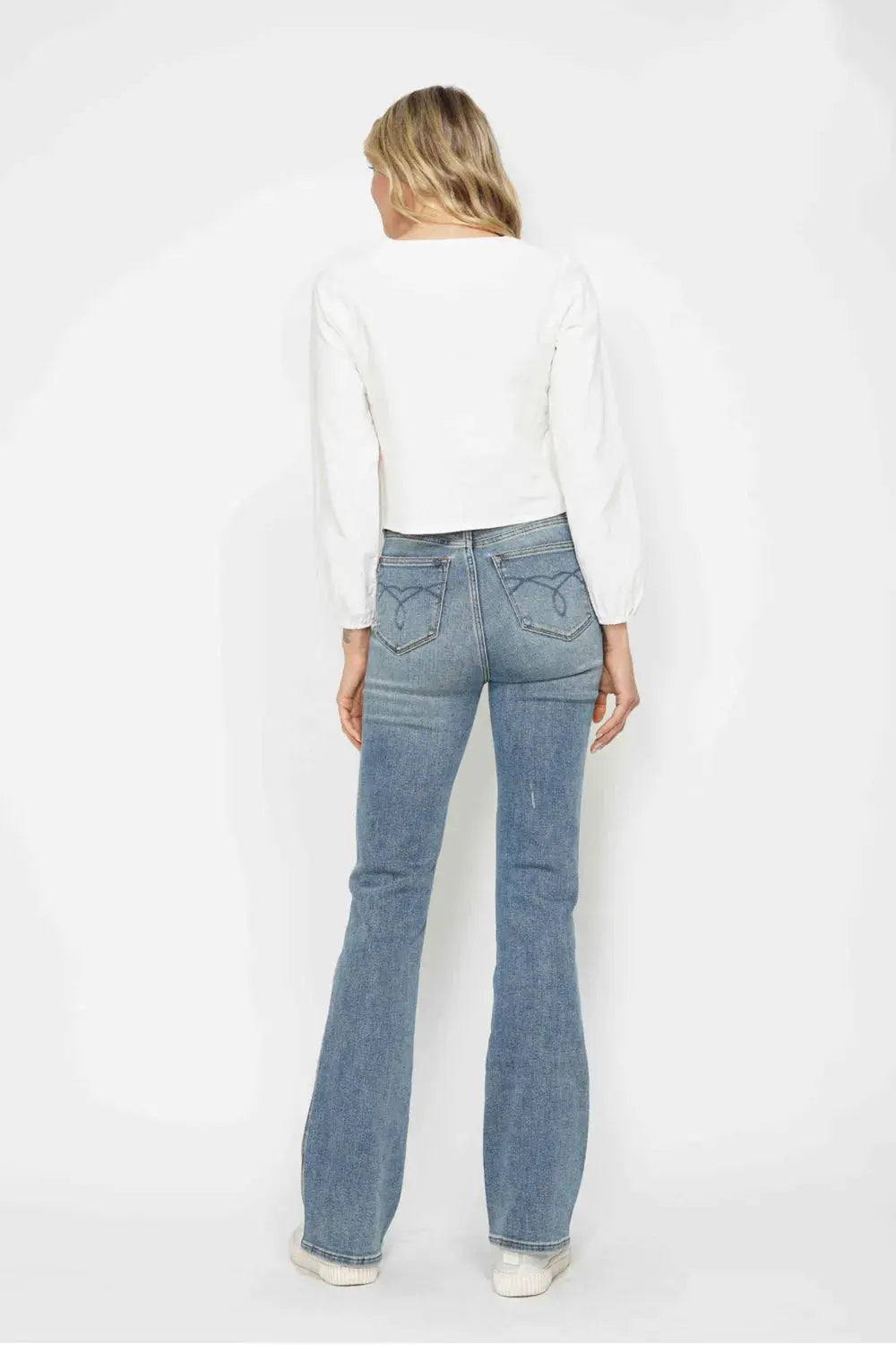 Judy Blue Jeans - Full Size Tummy Control Bootcut Jeans w/ Back Embroidered Pockets - Be Bliss Boutique