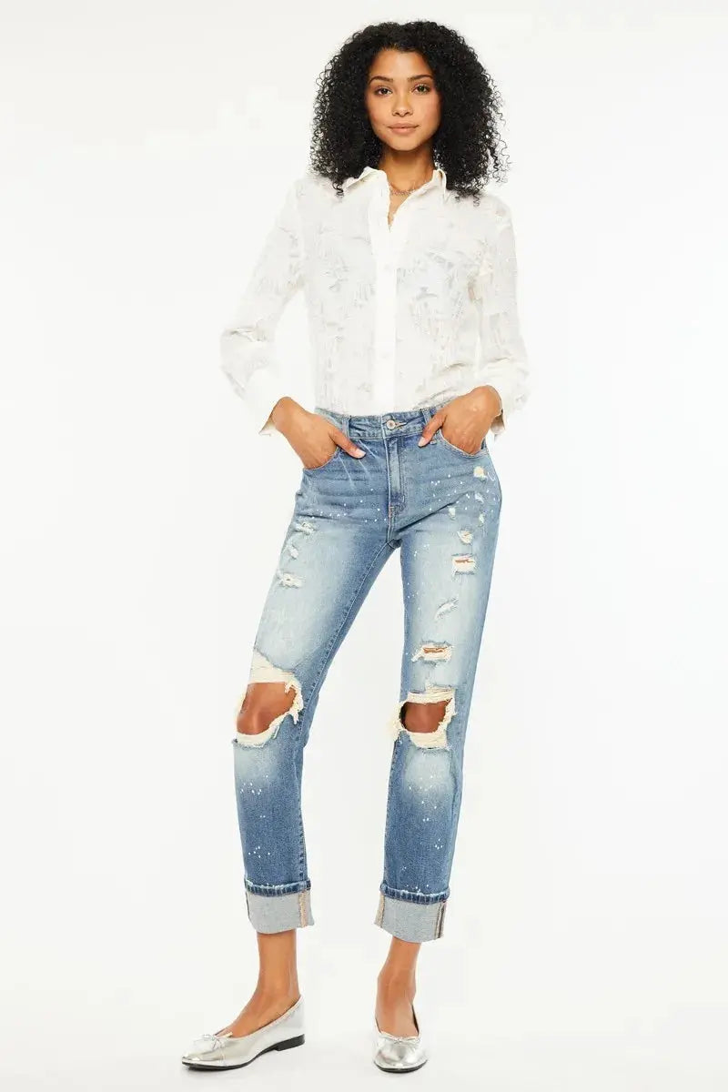 High Rise Distressed Kancan Boyfriend Jeans - Be Bliss Boutique