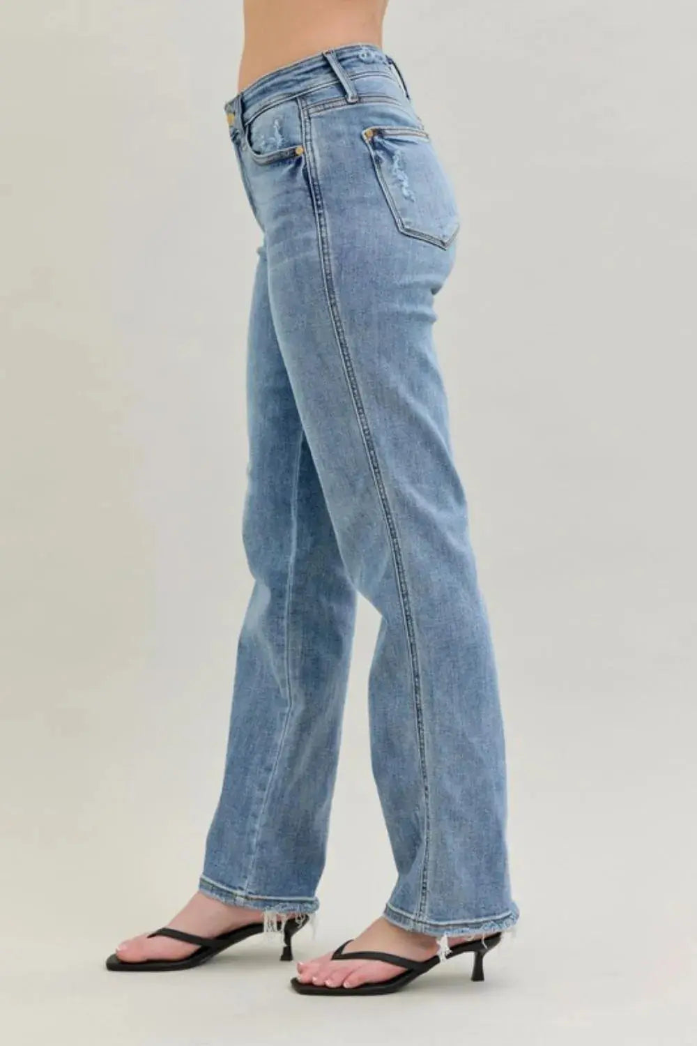 Judy Blue Jeans - Frayed Hem Cell Phone Pocket Dad Jeans - Be Bliss Boutique