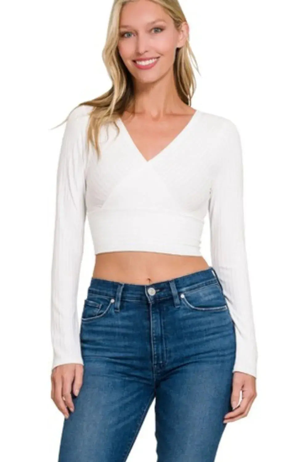 Zenana Ribbed Long Sleeve Women's Sweater Top - Off White - Be Bliss Boutique