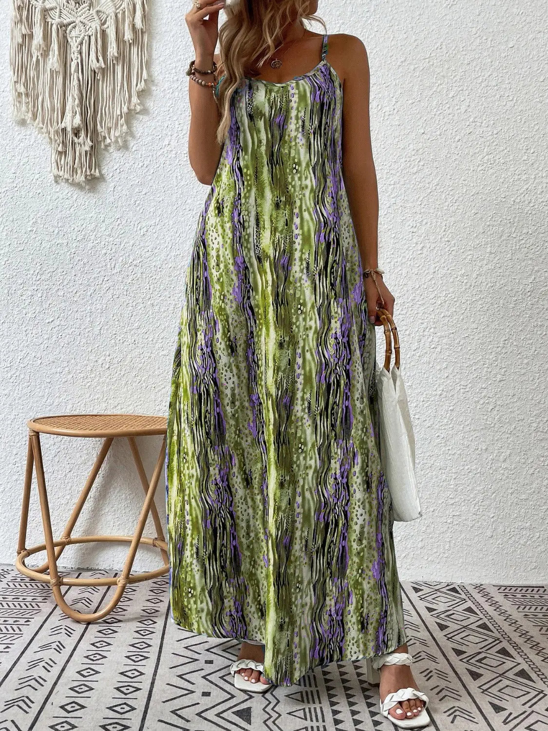 Full Size Printed Scoop Neck Maxi Cami Dress - Be Bliss Boutique