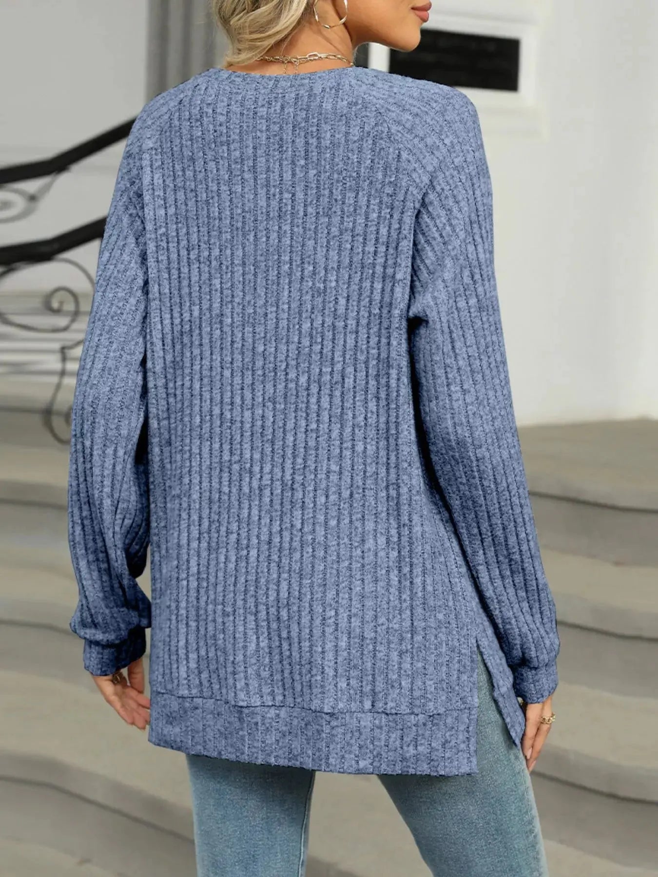 Cozy Chic Ribbed Button Detail Long Sleeve Tunic - Be Bliss Boutique