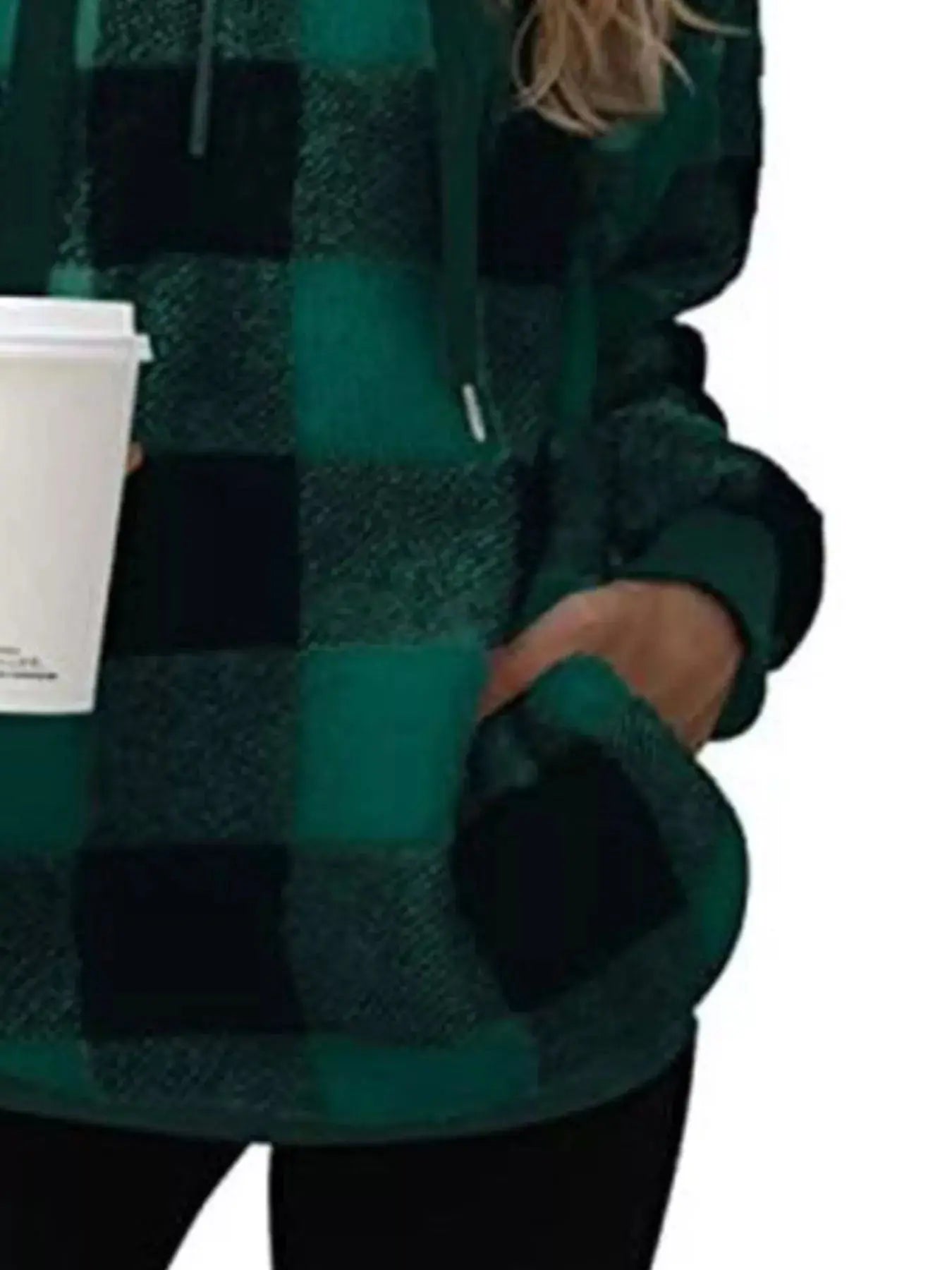 Plus Size Plaid Drawstring Sherpa Hoodie - Be Bliss Boutique