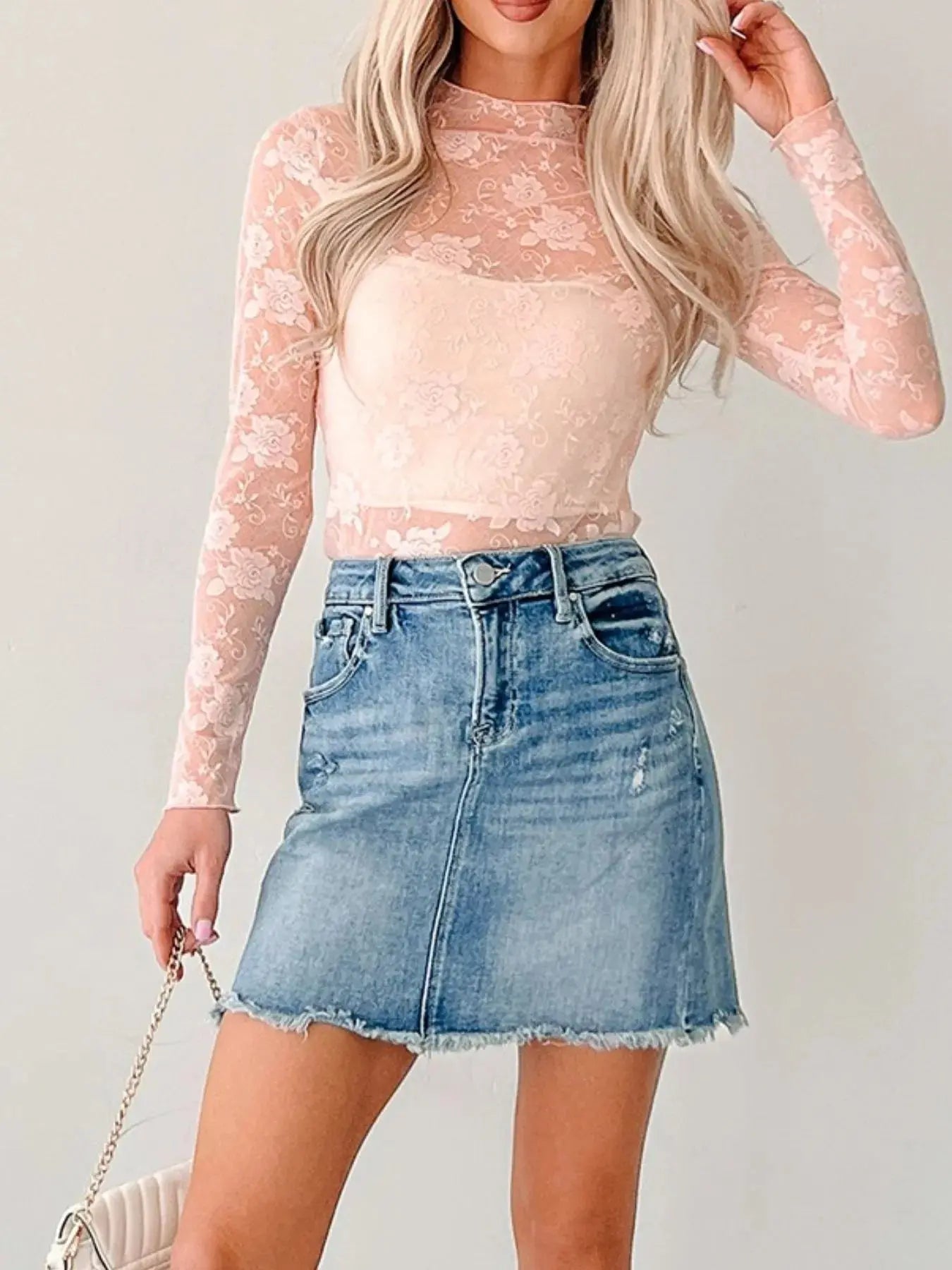 Lace Mock Neck Long Sleeve Blouse - Be Bliss Boutique