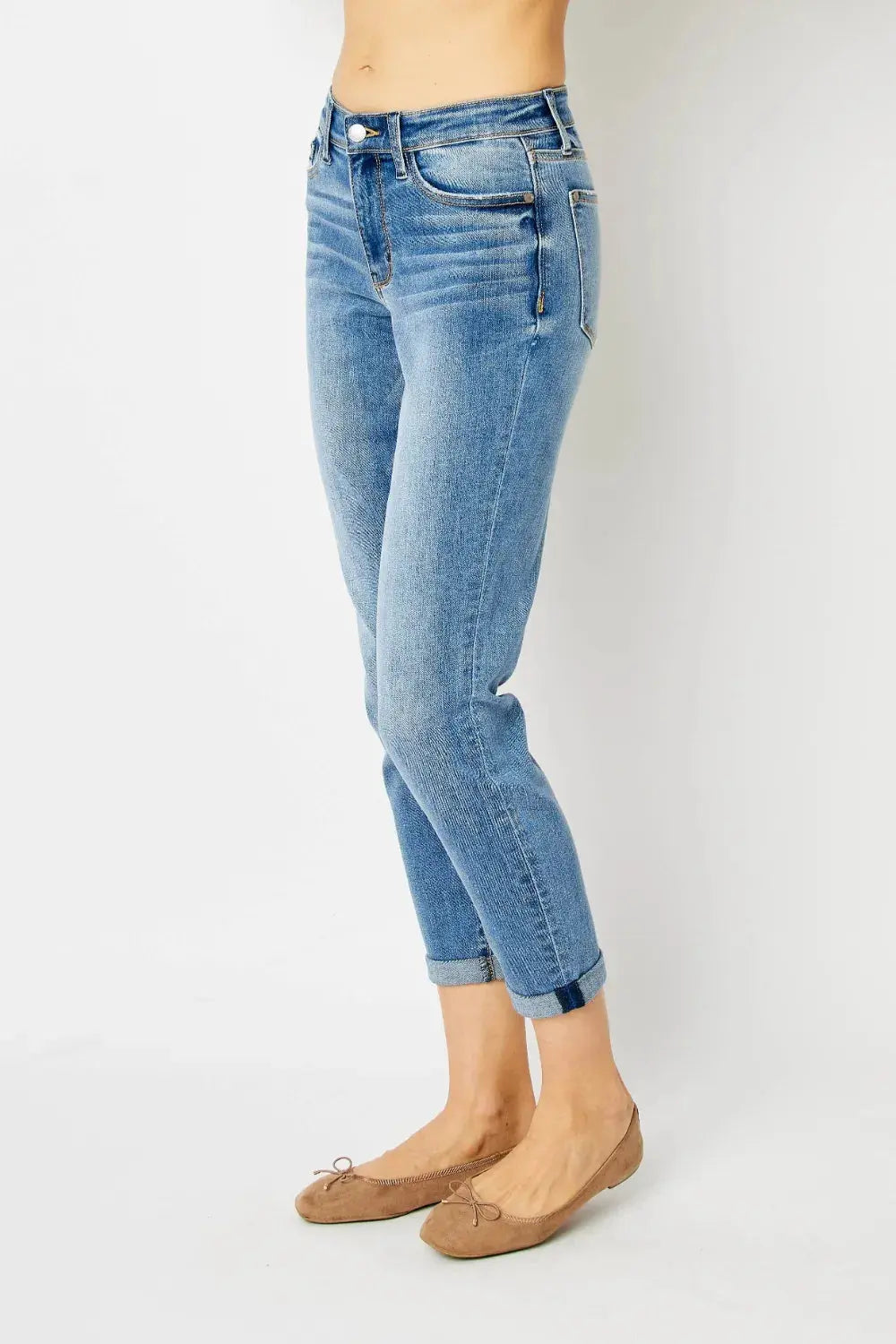 Full Size/Plus Size Cuffed Hem Slim Judy Blue Jeans - Be Bliss Boutique