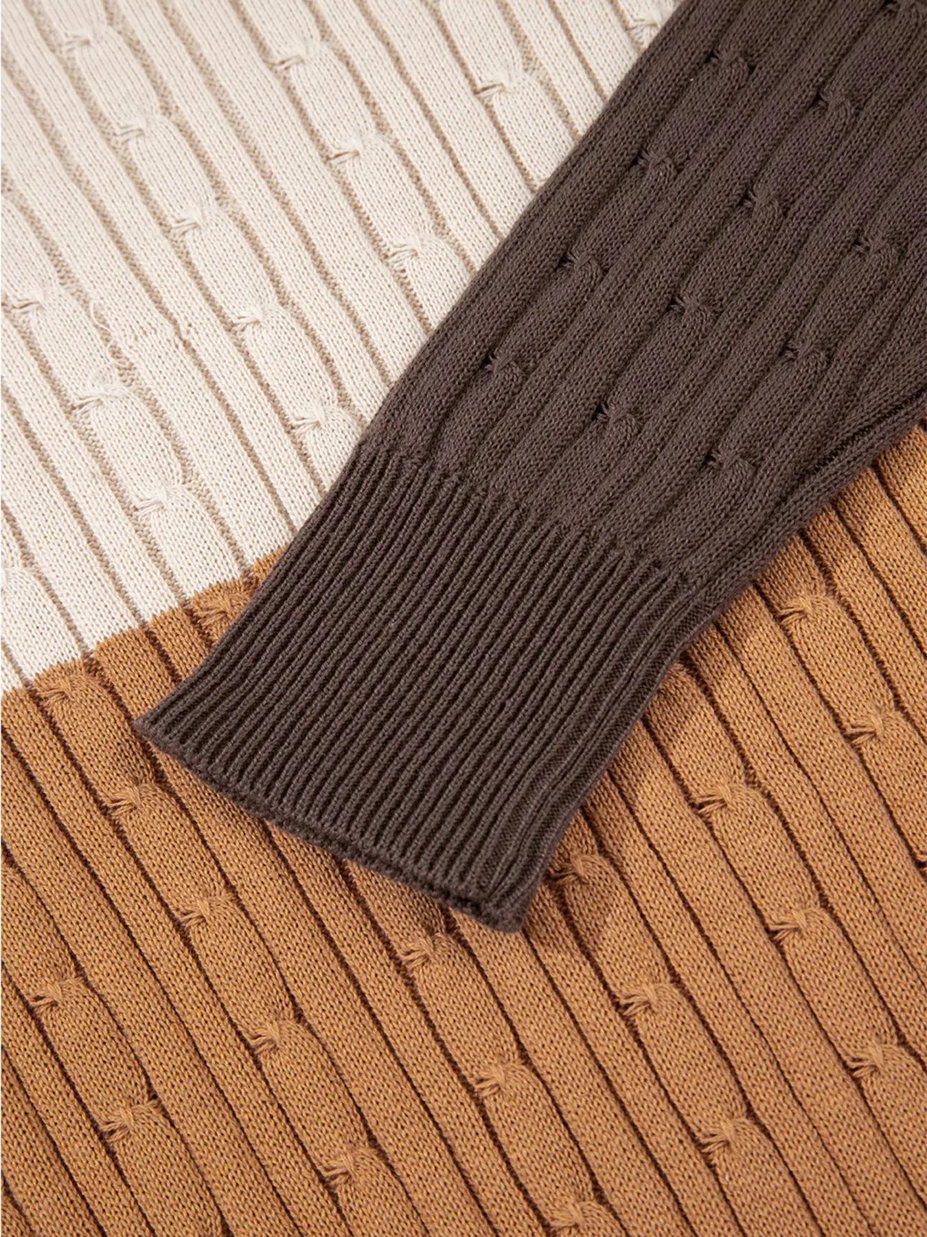 Colorblock Round Neck Cable Knit Sweater - Be Bliss Boutique