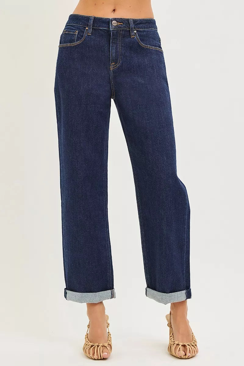 RISEN Jeans - Slouchy Cropped Boyfriend Jeans With Cuffed Hem - Be Bliss Boutique