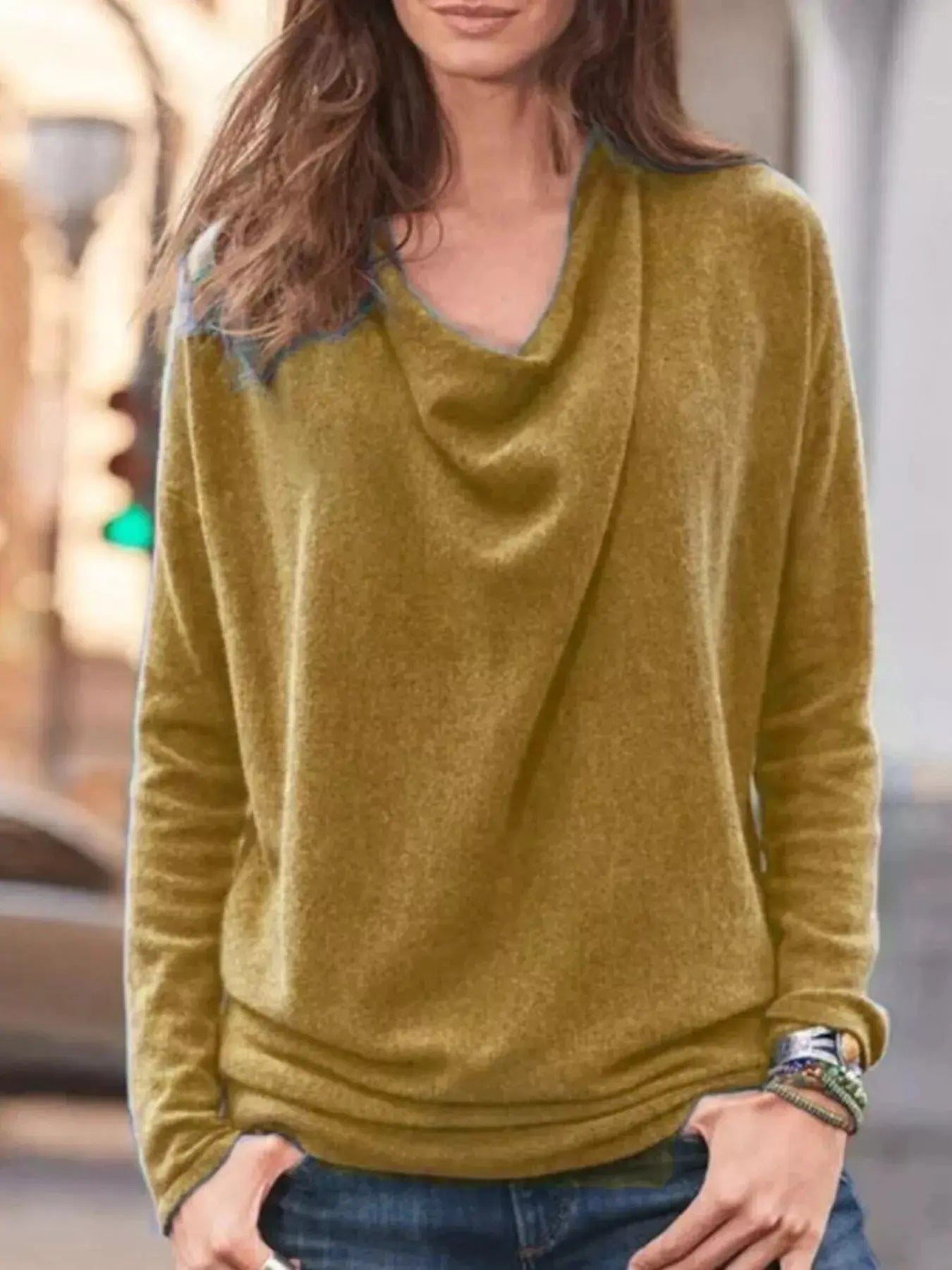 Full Size Cowl Neck Long Sleeve Top - Be Bliss Boutique