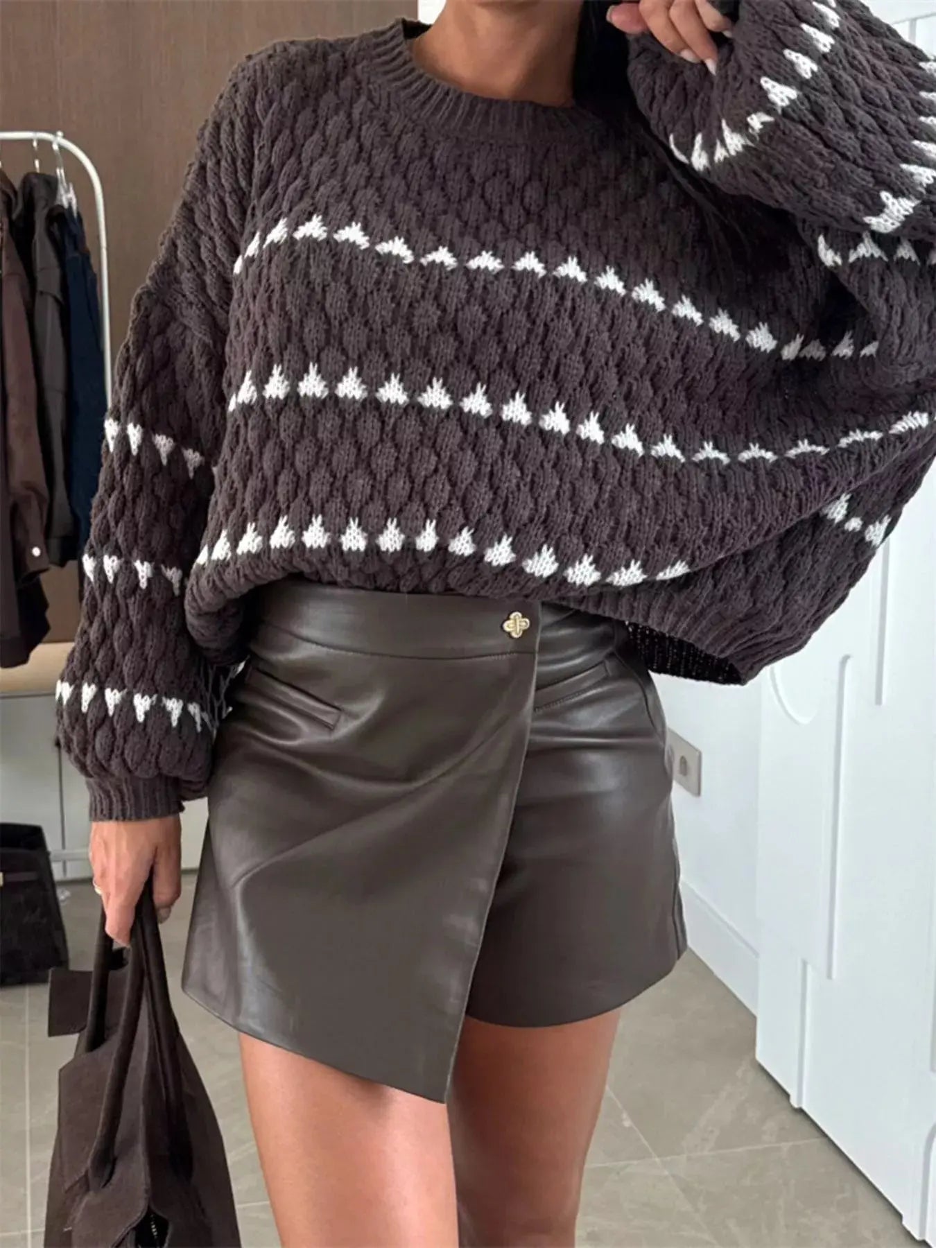 Striped Chunky Knit Sweater with Balloon Sleeves - Be Bliss Boutique