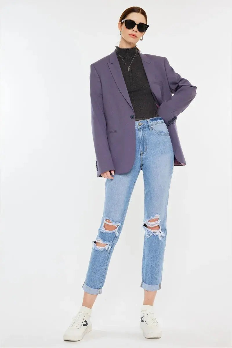 Kancan High Rise Distressed Mom Jeans - Be Bliss Boutique