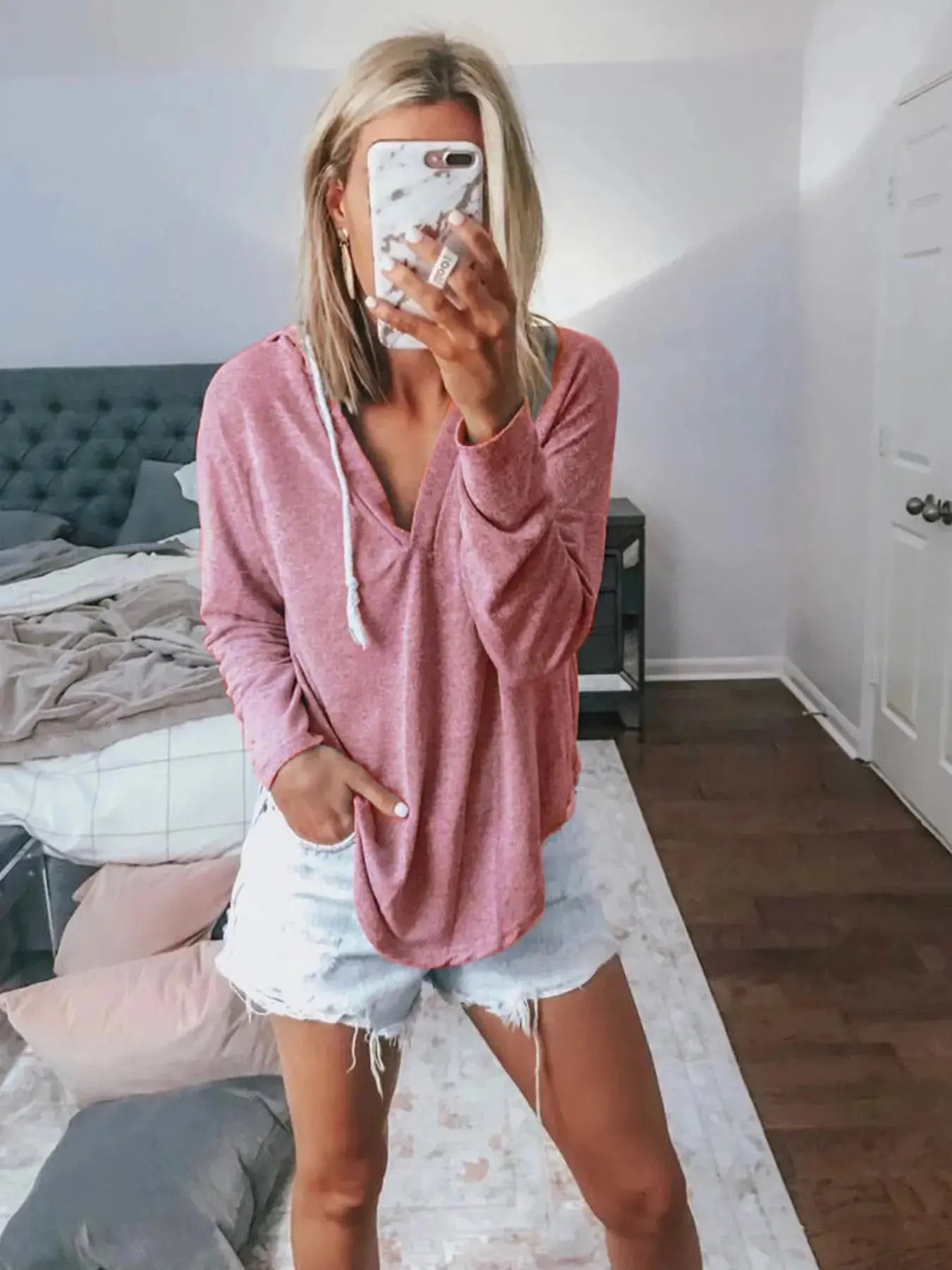 Plus Size Drawstring Long Sleeve Hoodie - Be Bliss Boutique