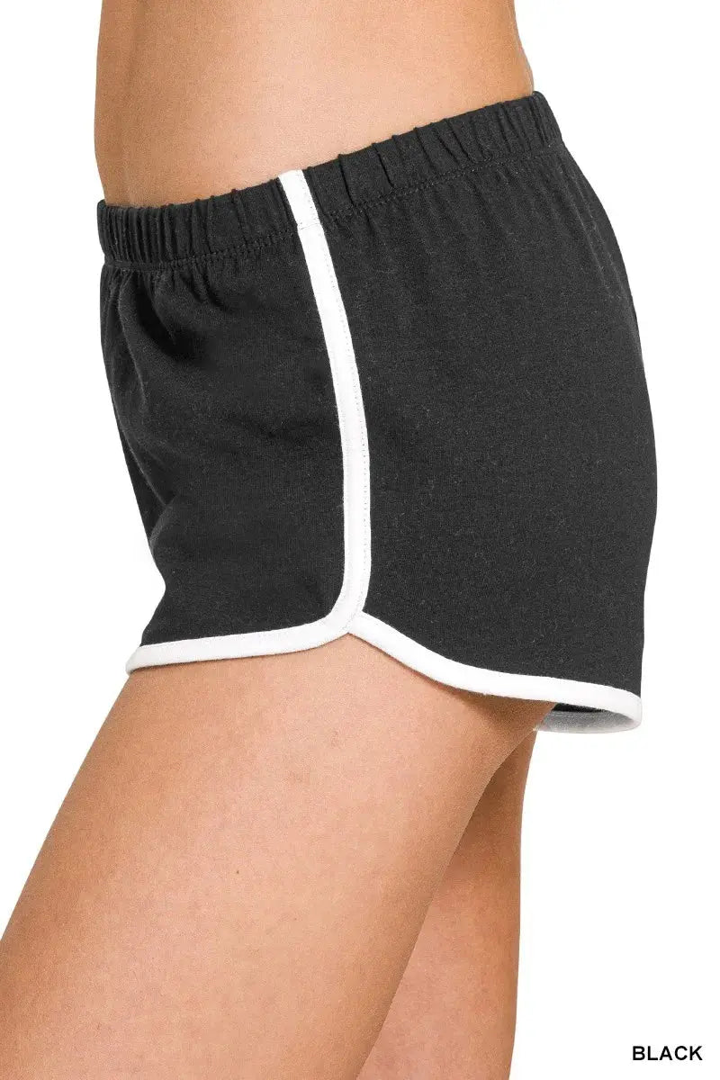 Zenana Elastic Waist Cotton Dolphin Hem Shorts in Black - Be Bliss Boutique