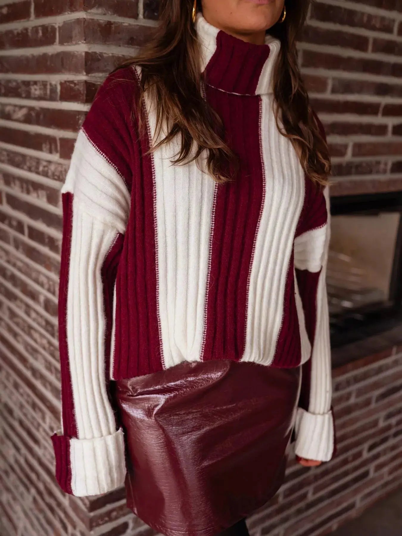 Color Block Ribbed Turtleneck Sweater - Be Bliss Boutique