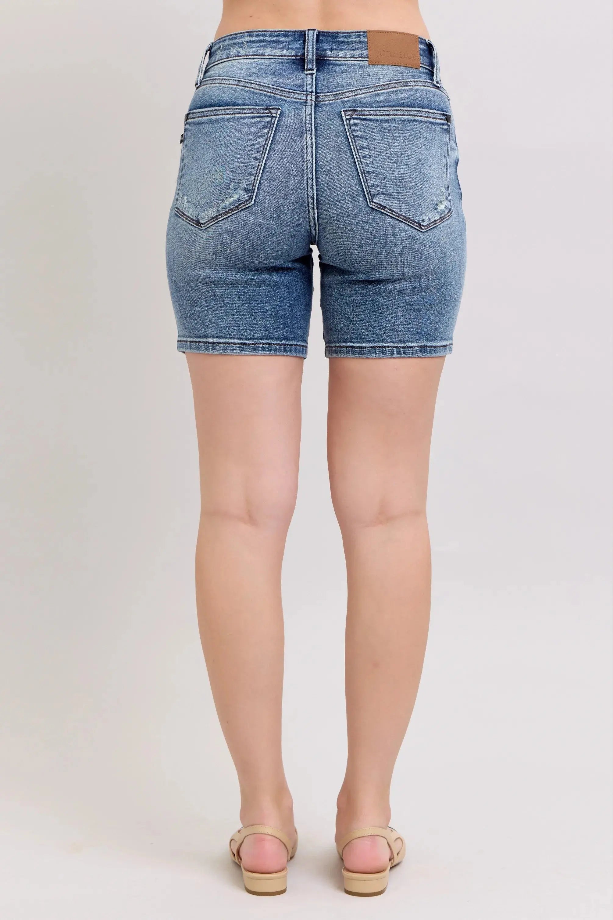 Judy Blue Jeans - Button Fly High-Rise Destroyed Hem Denim Shorts - Be Bliss Boutique