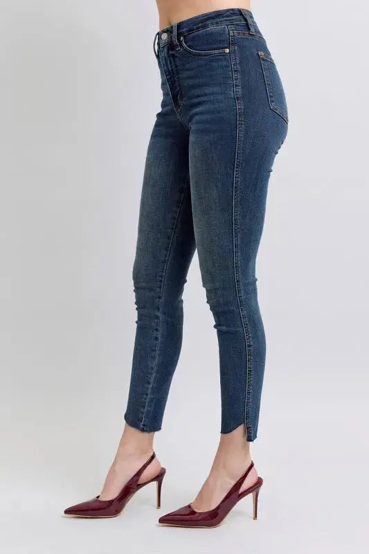 Full Size High Waist Tummy Control Step Hem Skinny Judy Blue Jeans - Be Bliss Boutique