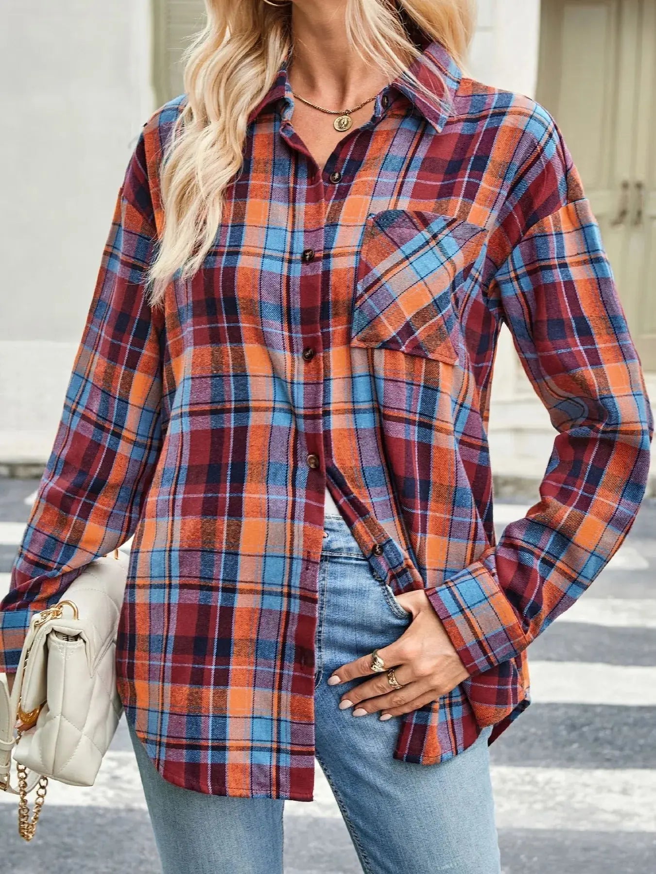 Oversized Plaid Button Up Long Sleeve Shirt - Be Bliss Boutique