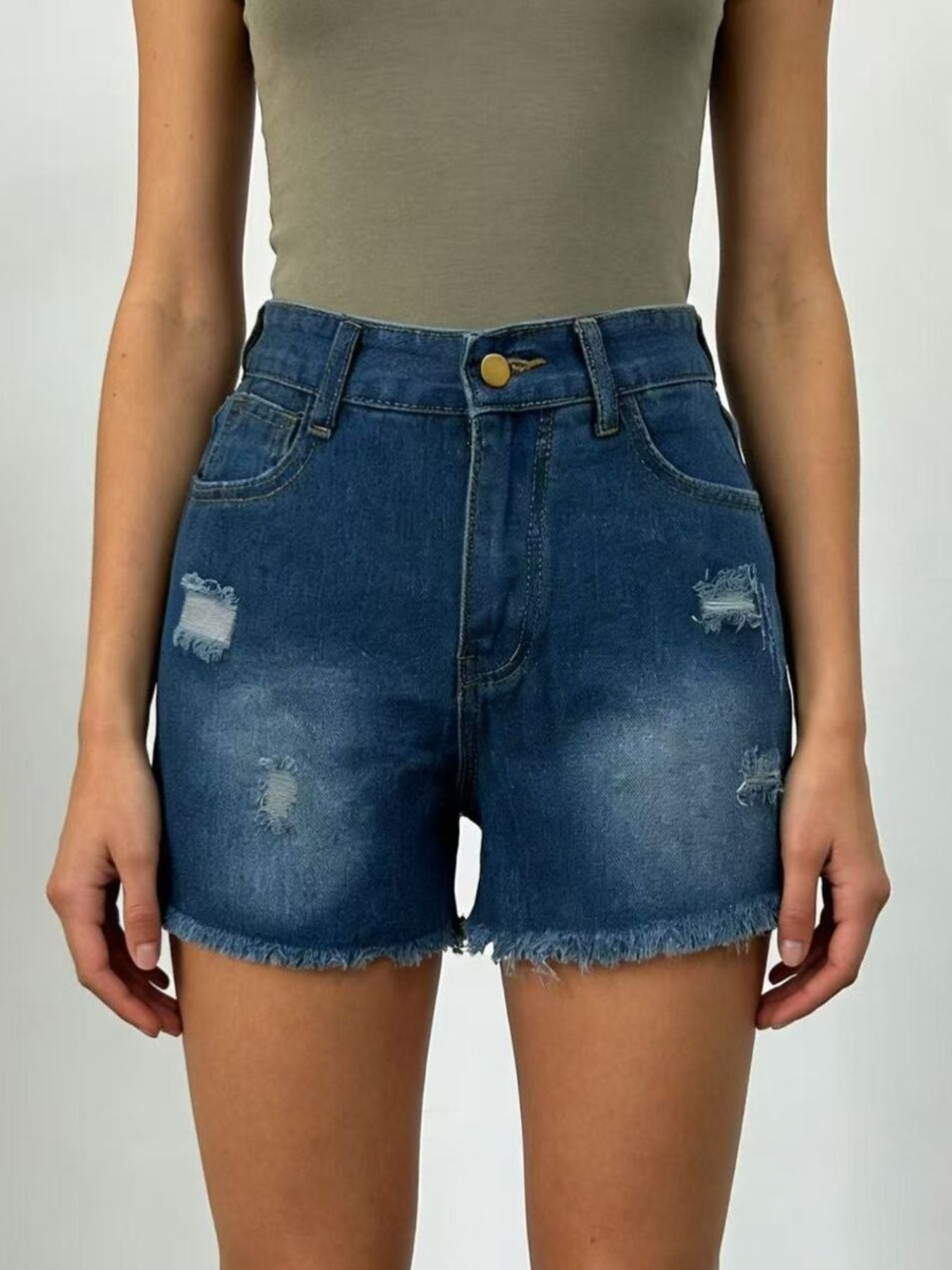 Distressed Frayed Hem Denim Shorts - Be Bliss Boutique