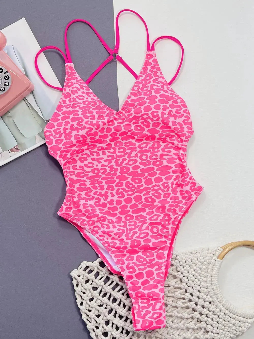 Leopard Print Plunge V-Neck One Piece Swimsuit - Be Bliss Boutique