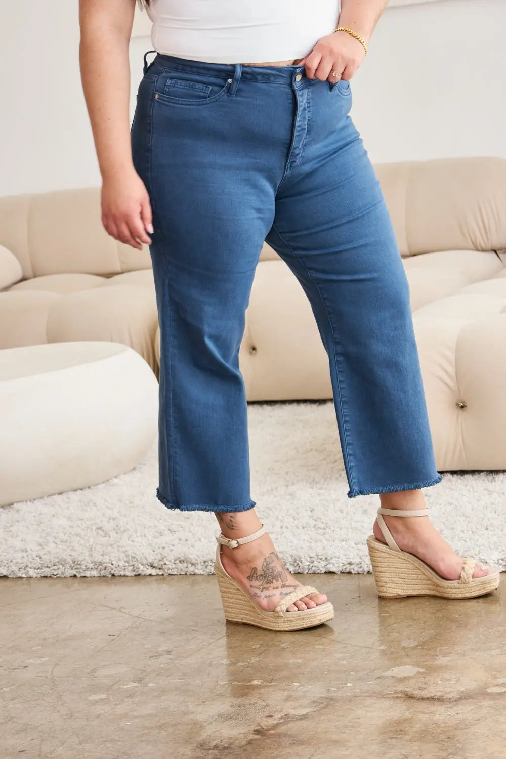 RFM Crop Full Size Tummy Control High Waist Raw Hem Jeans - Be Bliss Boutique